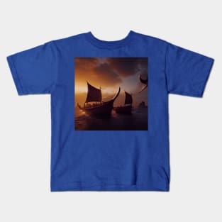 Viking Raiders on Longships Kids T-Shirt